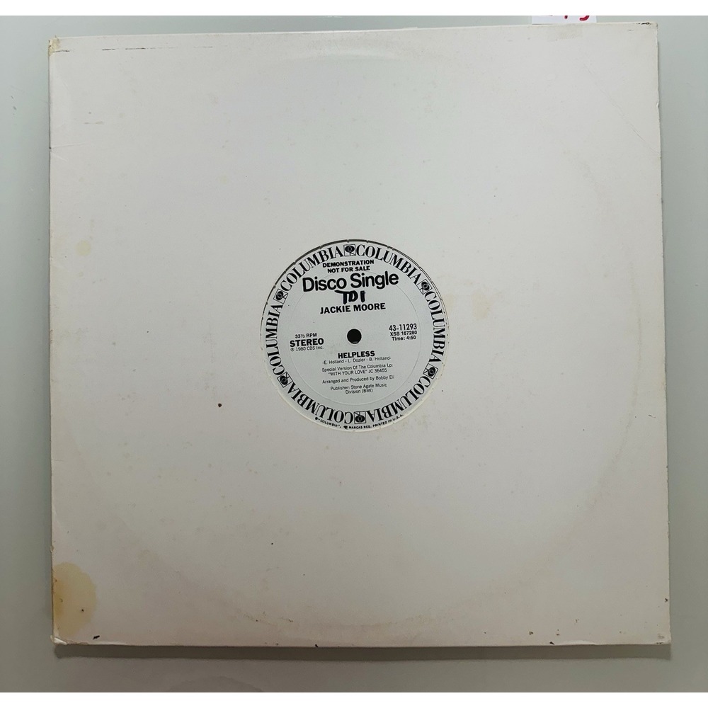 Jackie Moore Helpless PROMO SINGLE Vinyl LP 12" Columbia 43-11293 1980
